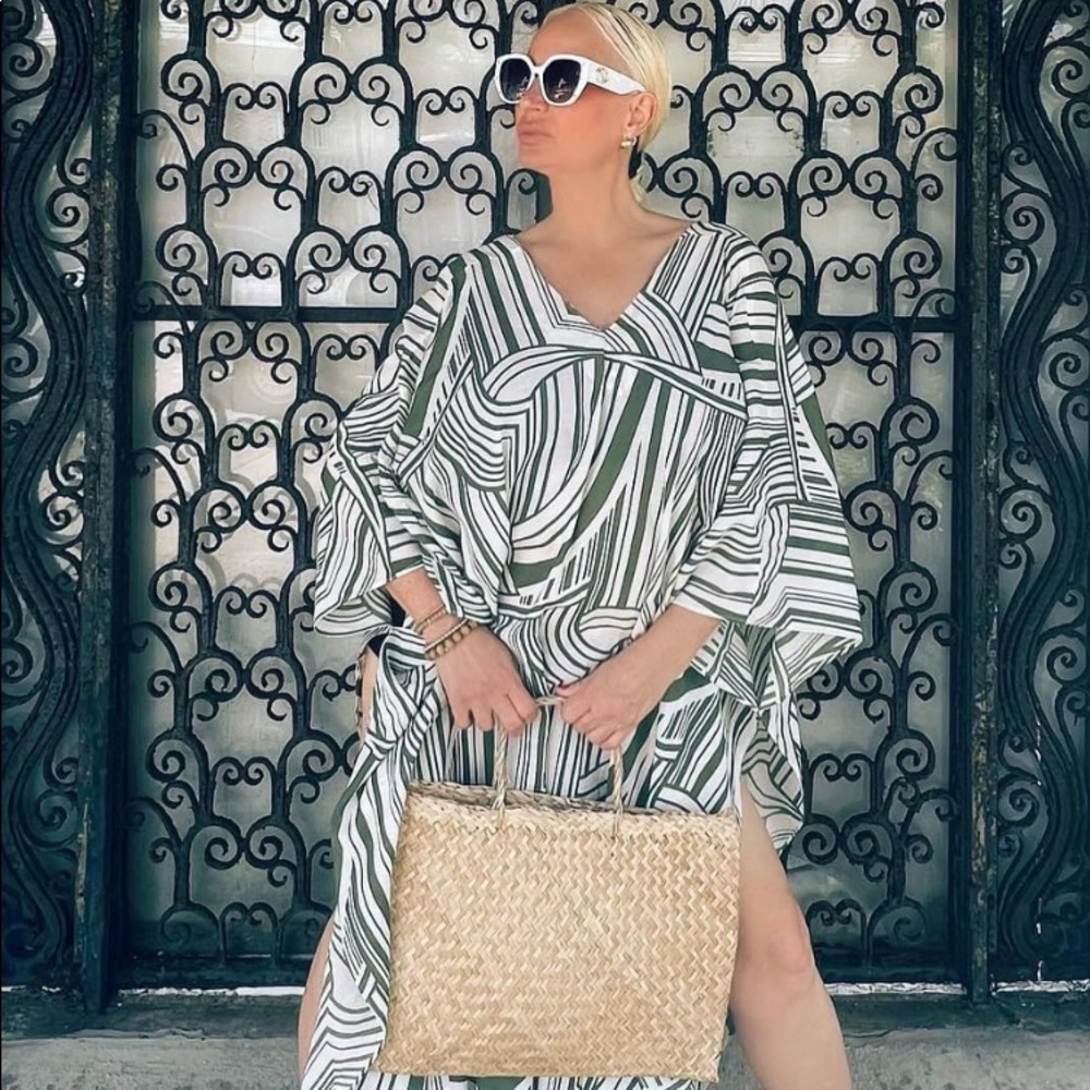 Striped V-Neck Maxi Dress in Green and White